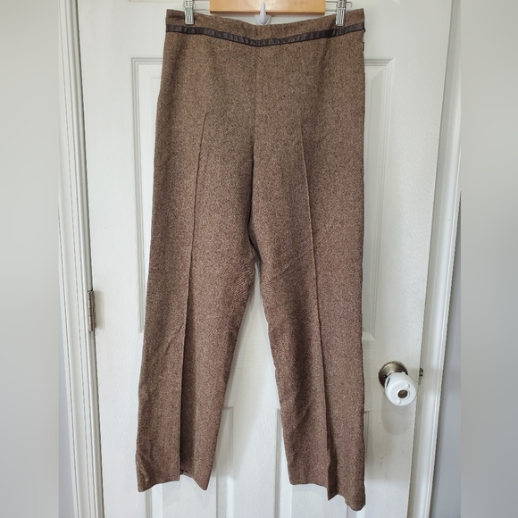 Pendleton Women’s Brown 100% Virgin Wool Pleated Pants 100% Leather Trim Size:10 - Picture 2 of 13